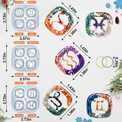 Palksky Zodiac Keychain Silicone Resin Molds 12 Constellation Epoxy Jewelry Casting Molds with 50 Pcs Open Jump Rings Christmas Resin Molds for DIY Making Pendant Ornaments Decoration and Gifts
