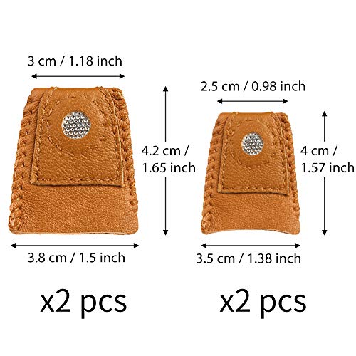 Sewing Thimble 4 Pieces Thimble Finger Protector Leather Coin Thimble Pad Thimble Cover for Knitting Sewing DIY Sewing Tool Handmade Needlework Thimble Cover 2 Sizes (S, L)