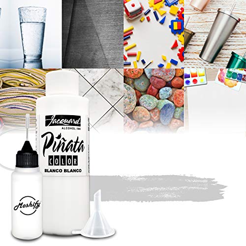 Jacquard Pinata White Alcohol Ink Made in USA - Blanco Blanco Color 4fl oz - Works Great with Resin and Yupo - Pinata Alcohol Inks - White Ink Bundled with Moshify 20 mL Applicator Bottle