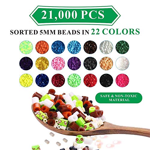 Fuse Beads, 21,000 pcs Fuse Beads Kit 22 Colors 5MM for Kids, Including 8 Ironing Paper,48 Patterns, 4 Pegboards, Tweezers, Beads Compatible Kit by INSCRAFT
