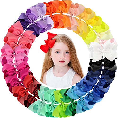 Choicbaby 28pcs 6 Inches Grosgrain Ribbon Hair Bows Large Hair Bows Alligator Clips Hair Accessories for Baby Girls Toddlers Teens