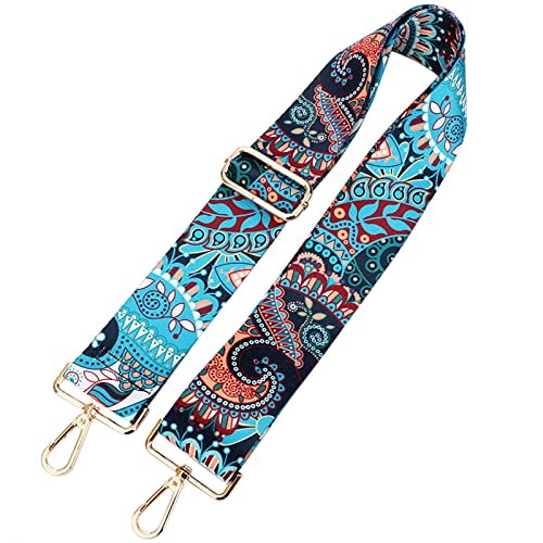 SWTOOL 2" Wide 28"-50" Adjustable Length Handbag Purse Strap Guitar Style Multicolor Canvas Replacement Strap Crossbody Strap with Gold Metal Buckles (Style1)