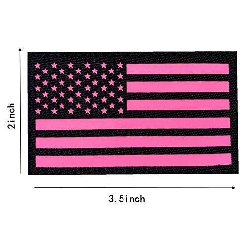 2x3.5 Black Pink Glow in Dark US USA American Flag Tactical Patches (1 Left + 1 Right)