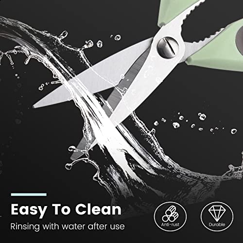 Ultra Sharp Kitchen Scissors with Magnetic Holder, Come Apart Heavy Duty Kitchen Shears with Bottle Opener, Multifunctional Stainless Steel Cooking Poultry Scissors for Household School Picnic(Green)