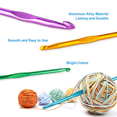 Vodiye 37 PCS Crochet Hooks Set, High Quality Coloured Aluminum Ergonomic Handle Crochet, Hook Needles for Arthritic Hands, with Stitch Markers and Large-Eye Blunt Needles