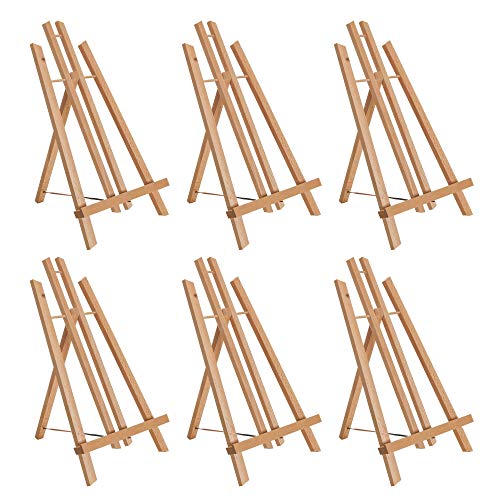 U.S. Art Supply 14" Medium Tabletop Display Stand A-Frame Artist Easel (Pack of 6), Beechwood Tripod, Painting Party Easel, Kids Student Table School Desktop, Portable Canvas Photo Picture Sign Holder