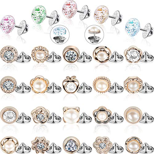 Hicarer 30 Pieces Cover up Buttons Women Shirt Brooch Buttons Cleavage Pin Safety Pearl Rhinestone Brooch Buttons for DIY Clothing Dress Coat Sweater Shirt Decorations