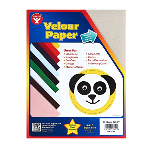 Hygloss Products Velour Paper - Soft, Velvety Surface Works With Printers – Gray, 8-1/2 x 11 Inches - 10 Pack