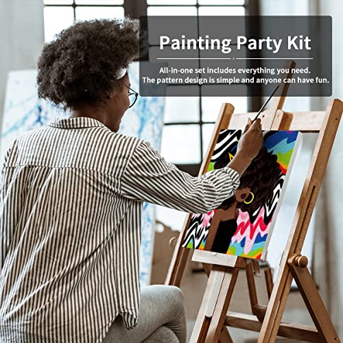 VOCHIC Canvas Painting Kit Pre Drawn Canvas for Painting for Adults Party Party Kits Paint and Sip Party Supplies 8x10 Canvas to Paint Afro Queen 8 Acrylic Colors,3 Brush,1 Pallet Girl Paint Art Set