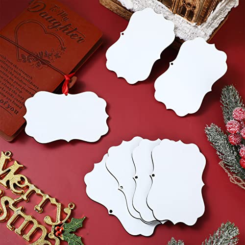 Yookeer 48 Pcs Christmas Sublimation Ornament Blanks MDF Board Personalized Printing Hanging Ornaments Double Sided Blank Heat Transfer Pendant with Rope for DIY Decor, white
