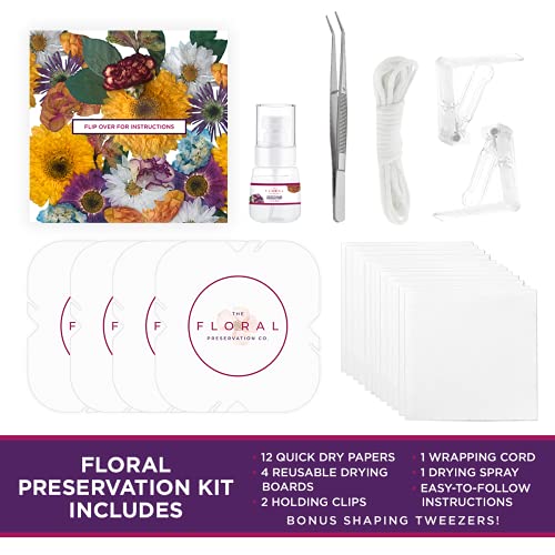 Flower Drying Kit Includes Flower Press Drying Boards, Quick Dry Papers, Holding Clips, Wrapping Cord, Flower Drying Spray & Shaping Tweezers, Create Flower Drying Art