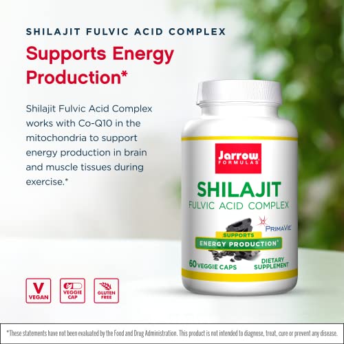 Jarrow Formulas Shilajit Fulvic Acid Complex 250 mg - 60 Veggie Caps - Supports Energy Production, Mitochondrial Function & Co-Q10 Activity - Gluten Free - 60 Servings