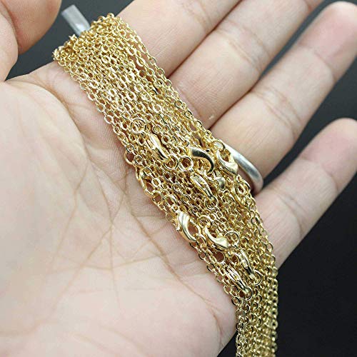 Wholesale 12 PCS Gold Plated Brass Flat Cable Chain Finished Necklace Chains Bulk for Jewelry Making (30 Inch(2 MM))