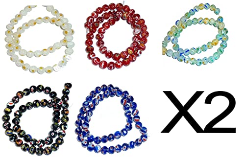 10 Strands of 8mm Beads, Cats Eye Beads, Millefiori, Tigers Eye, Pearl, Howlite, Faceted Glass (Millefiori 8mm Beads - 10 Strands)