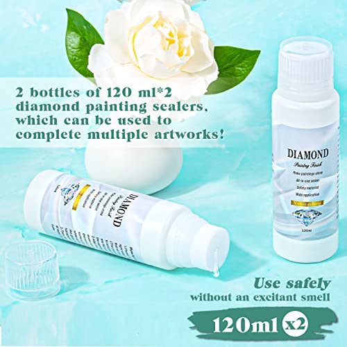 2 Pack Diamond Painting Sealer, 240 ml/ 8oz 5D Diamond Painting Glue with Sponge Head Fast Drying Prevent Falling Off Permanent Hold Shine Effective for Diamond Art Painting and Diamond Art Sealer