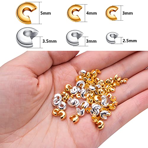 Aylifu 600pcs 3mm/4mm/5mm Crimp Bead Knot Covers Half Round Open Crimp Beads Crimp Bead Covers for DIY Jewelry Crafts Making