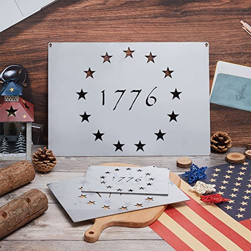 Stainless Steel 50 Star American Flag Stencil Template 3 Pcs 50 Stars Stencil Flag Stars Template 13 Stars 1776 Templates for Labor Day Independence Day July 4th Wood Wall Art Crafts(Stylish Style)