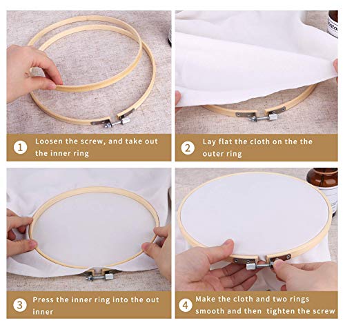 Bamboo Round Embroidery Hoop - Umoonfine 8 Pieces 8 Inches Embroidery Hoops Adjustable Bamboo Circle Cross Stitch Hoop for Creating Embroidery Pieces,Ornament Crafts