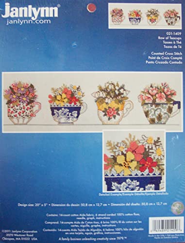 Janlynn Counted Cross Stitch Kit, Row of Teacups