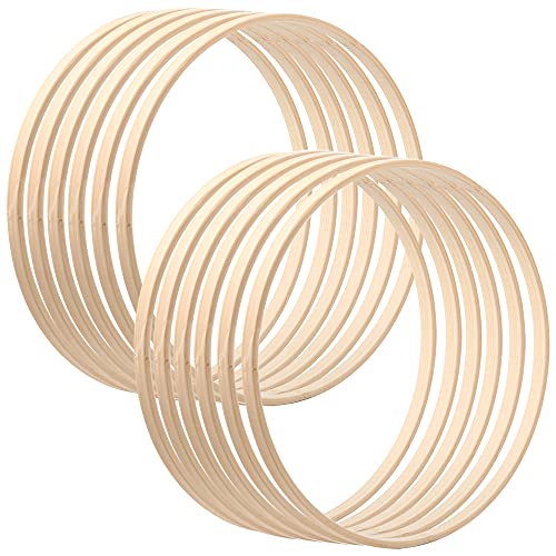 Sntieecr 12 Pack 2 Sizes Wooden Bamboo Floral Hoop Macrame Craft Hoop Ring for DIY Wedding Decorations, Dream Catchers, Wreath Decor, and Wall Hanging Crafts (10 & 12 Inch)