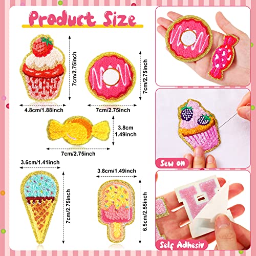 28 Pieces Self Adhesive Chenille Patches Chenille Candy Cream Patches Chenille Cupcake Patches Self Adhesive Pink Varsity Patch for Backpacks Girl's Clothes