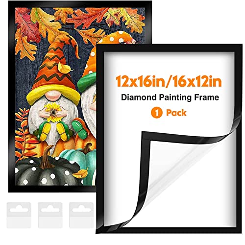 MXJSUA Diamond Painting Frames for 12x16in/30x40cm Diamond Painting Canvas, Magnetic Self-adhesive Diamond painting Frames for Diamond Painting Pictures, Wall Gallery Frame with 3 Hooks, Black 1 Pack