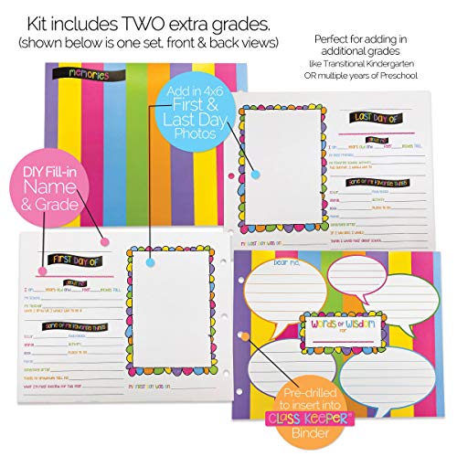 School Memory Scrapbook Refill Extra Pages Kits (Two Grades) for First & Last Day of School for Class Keeper® Memory Keepsake Book for Girls