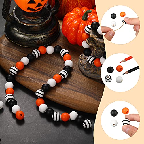 160 Pieces Wood Bead for Craft Halloween Natural Wooden Beads Rustic Farmhouse Handmade Polished Spacer Boho Bead Colorful Bead for Halloween Garlands DIY (Joyful Colors)