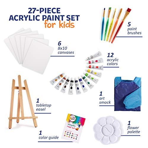 Paint Set for Kids - 27 Piece Paint Sets for Girls and Boys-Painting Supplies for Drawing-Kids Art Canvas Painting-Best Tween Gift Ideas for Kids Age 4 5 6 7 8 9 10 Year Old (Acrylic Paint Set)
