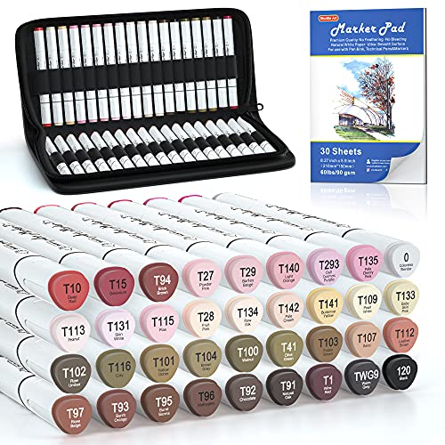 36 Colors Skin Tone&Hair Art Markers, Shuttle Art Dual Tip Alcohol Based Marker Pen Set Contains 1 Blender 1 Carrying Case 1 Marker Pad Perfect for Kids & Adults Portrait,Comic, Anime, Manga