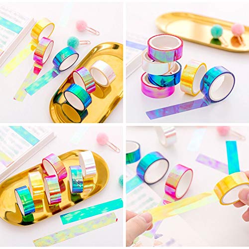 Holographic Colored Masking Tape Set, KISSBUTY 20 Rolls Rainbow Masking Tapes Translucent Labelling Tapes Decorative Waterproof Adhesive Iridescent Graphic Art Tape for Arts DIY Office Supplies