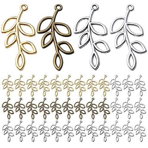 40pcs Leaf Pendant Charms Tibetan Alloy Tree Leaves Charms Branch Beads Charms Crafts Supplies for DIY Jewelry Earrings Bracelet Necklace Making Accessory