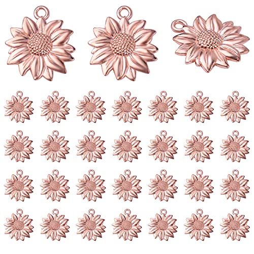 50pcs Rose Gold Sunflower Charms Tibetan Alloy Vintage Flower Pendants Flower Bead Charm for DIY Bracelet Necklace Craft Supplies Jewelry Making Accessories, 21 mm x 19.5 mm
