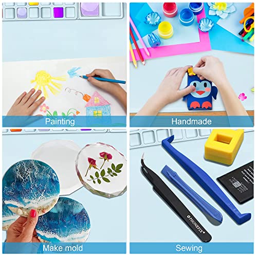 Silicone Craft Mat, Silicone Mat for Resin Casting, 20"x16"Non Stick Silicone Sheet, Creator Silicone Craft Mat with Cleaning Cup for Painting, Art, Clay and Play Doh (Blue)