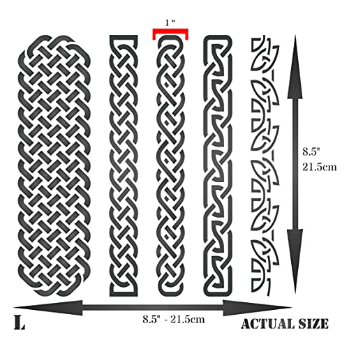 Stencils for Walls: Celtic Knot Stencil, 8.5 x 8.5 inch (L) - Irish Celts Viking Knotwork Border Woven Ethnic Braided Protection Knot Stencils for Painting Template, white