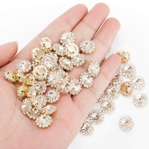 Premium Crystal Rhinestones Sew on, 50Pcs Bright Flatback Beads Buttons with Diamond, DIY Craft Perfect for Clothes Garment, Clothing, Bags, Shoes, Dress, Wedding Party Decoration (Clear)