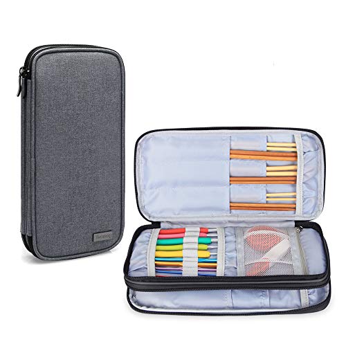 Teamoy Knitting Needles Case(up to 10-Inch), Travel Organizer Storage Bag for Circular and Straight Knitting Needles, Crochet Hooks and Knitting Accessories, Gray-NO Accessories Included