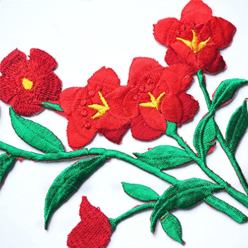 IXUEYU Embroidered Flower Lace Patches Plum Blossom Appliques Sew Iron On Badges for DIY Embroidery Cothes Dress Craft Decor 2 Pcs (red)