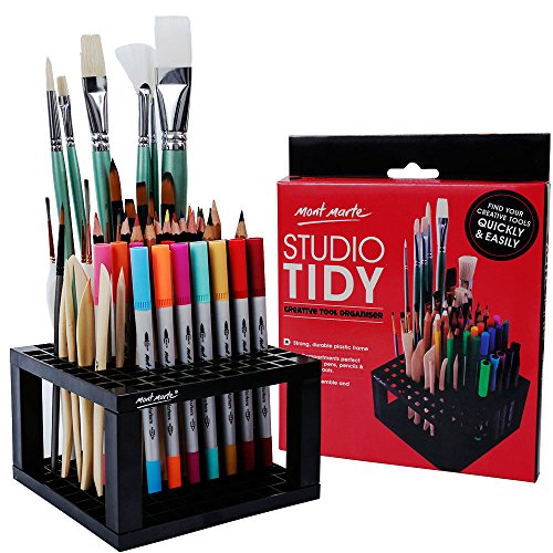 MONT MARTE 96 Hole Plastic Pencil & Brush Holder for Paint Brushes, Pencils, Markers, Pens and Modeling Tools. Provides Excellent Art Studio Organization.