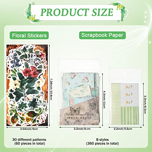 420 Sheets Scrapbooking Paper Supplies Flower Scrapbook Stickers, Journaling Paper Aesthetic Decorative Stationery Paper Retro Journal Decal Floral Washi Sticker for DIY Craft (Colorful Style)