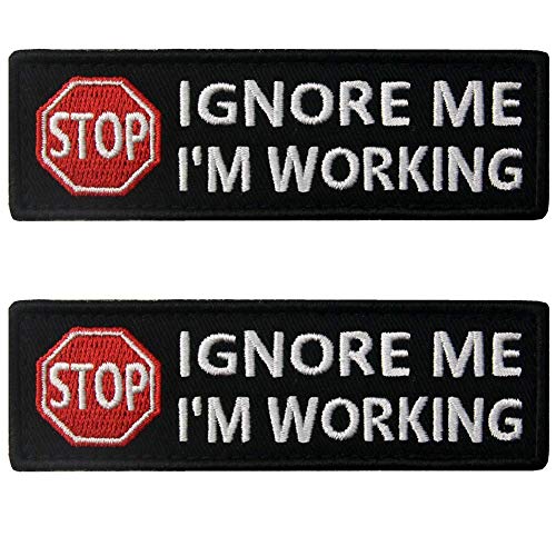Service Dog Ignore Me I'm Working Warning Vests/Harnesses Tactical Military Morale Badge Emblem Embroidered Fastener Hook and Loop Patches Appliques 3.93 x 1.18 Inch Bubble of 2PCS