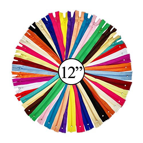 KGS 12 inch Nylon Zipper | High Quality Zippers for Sewing Crafts | 20 Zippers/Pack (20 Colors)
