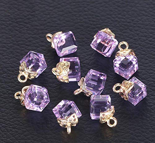 10 Pcs Purple Cubic Crystal Charms Assorted Crystal Dangle Charms Pendants Handmade Dangle Bead Charms with a Velvet Gift Bag for DIY Jewelry Making Necklace Earring Accessories