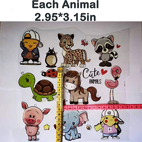 Kids DIY Heat Transfer Stickers Iron on Transfers Patches Set 2 Sheets Assorted Cute Animal Iron on Appliques Patches for T-Shirt Clothing Jeans Backpacks