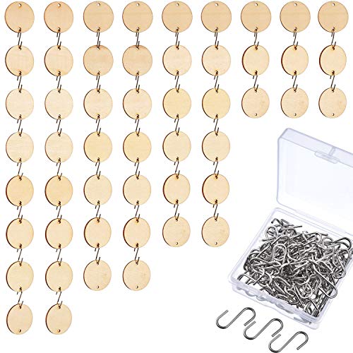 Hicarer 240 Pieces in Total, Christmas Wooden Ornaments Round Tags with Holes, Wooden Discs and S Hook Connectors for Birthday Boards, Valentine, Chore Boards and Crafts (Style 3)