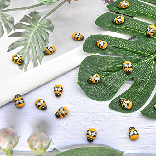 100 Pieces Tiny Bees Craft Decoration Wooden Bee for DIY Craft Scrapbooking Party Home Wreath Decor Flatback Bee Shaped Embellishments Self-Adhesive Bumble Bee Embellishment Mini Wooden Bees
