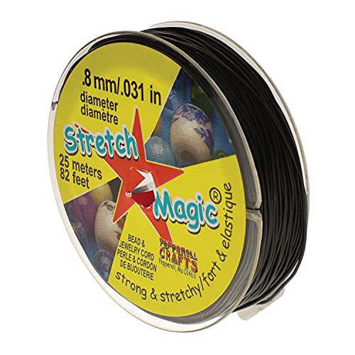 Stretch Magic Bead & Jewelry Cord - Strong & Stretchy, Easy to Knot - Black Color - 0.8mm diameter - 25-meter (82 ft) spool - Elastic String for making beaded jewelry