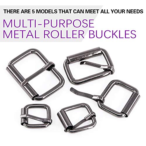 Swpeet 50 Pcs Assorted Multi-purpose Gun Black Metal Roller Buckle Ring for Hardware Belt Bags Ring Hand DIY Accessories -13mm,15mm, 20mm, 25mm, 32mm