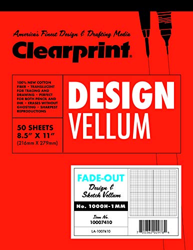 Clearprint Vellum Pad with 1mm Fade-Out Grid, 8.5x11 Inches, 16 lb., 60 GSM, 1000H 100% Cotton, 50 Translucent White Sheets, 1 Each (10007410)