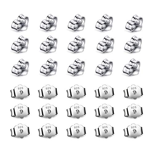 30pcs/15 Pairs 925 Sterling Silver Earring Backs Replacement Secure Ear Locking, Butterfly Earring Backs Replacement Secure Ear Lockings for Stud Earrings Ear Nut for Posts6x4.5mm